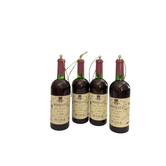 Bordeaux Wine Bottle Christmas Ornaments With Gold String - Set of 4 - Picture 6 of 6